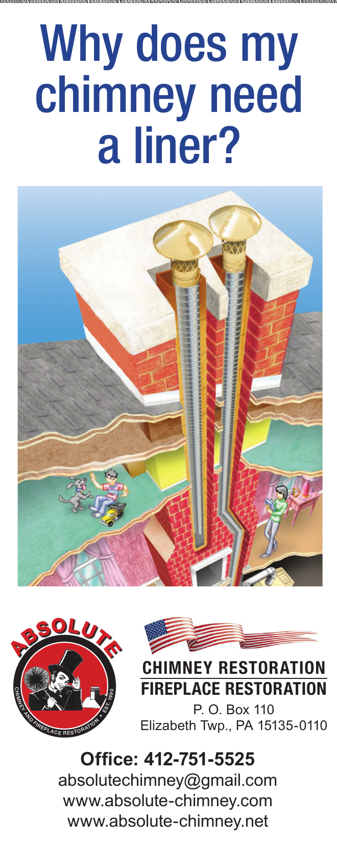Brochure cover panel asking why a chimney needs a liner
